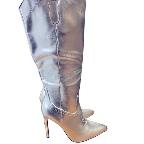 Wild Diva Silver Western Knee High Cowboy Stiletto Boots sz 10 NIB - Picture 11 of 11